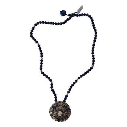 Genere Femminile Collana Lunga con Pietra dura blu  Ciondolo in Ottone Visson con Zirconi, Cristalli e Cammeo Centrale Cammeo con Volto di Donna Chiusura con Asola e Bottone Collana Interamente Realizzata a Mano in Italia Made in Italy Distribuito da 28dot8™  