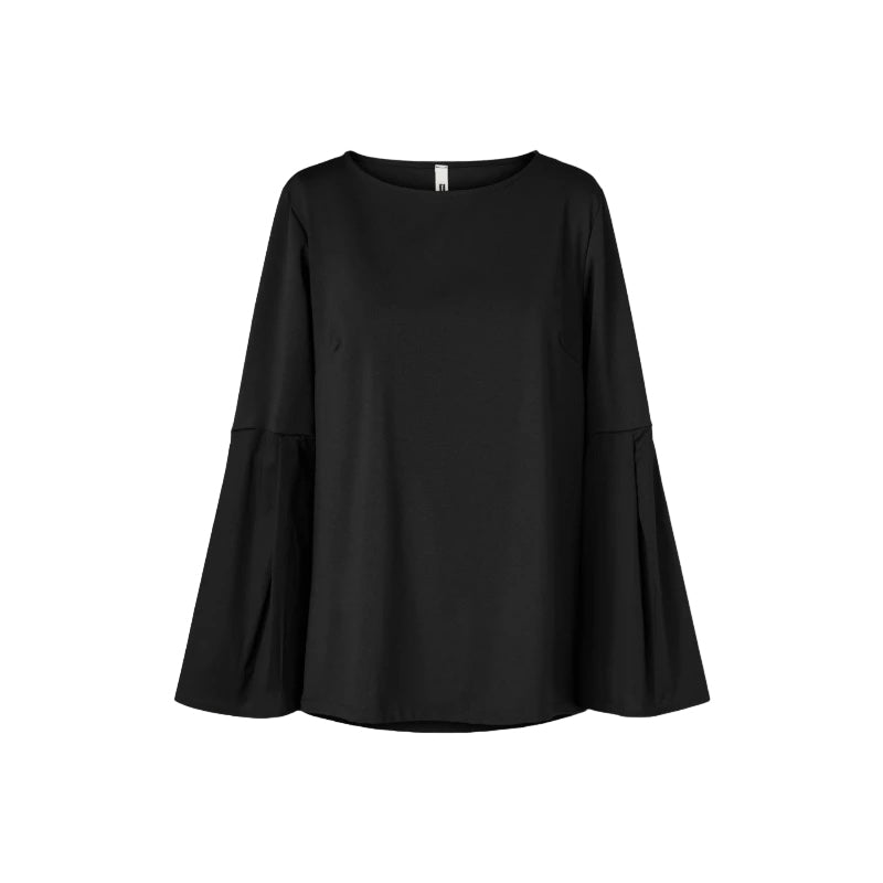 Esalta il tuo stile con la Maglia Wendy Trendy in tessuto punto milano nera, una blusa che unisce comfort e tendenza. Le maniche lunghe a campana aggiungono un tocco di eleganza e originalità al tuo look. Scopri la versatilità di questa maglia in punto milano e crea outfit unici per ogni occasione!