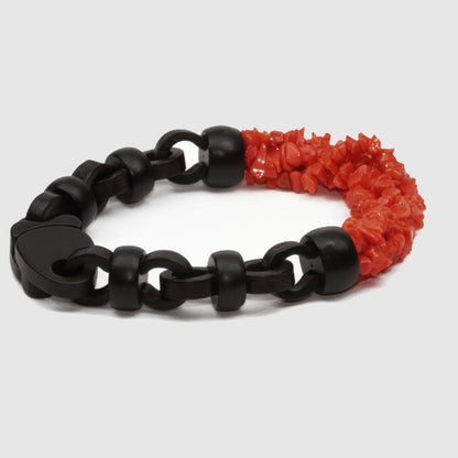 Bracciale Corallo Rosso ed Ebano naturale 5 fili. Corallo del Mediterraneo naturale al 100% con componenti in ebano, Made in Italy - 28dot8™ Online Shop